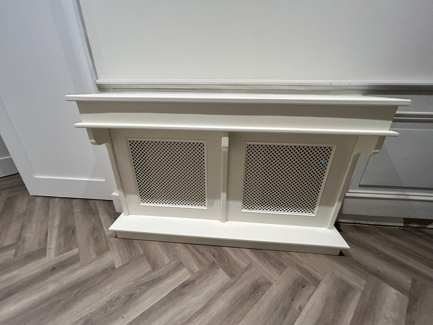 Handmade Bespoke Radiator Cover – Custom Size & White Mesh Design