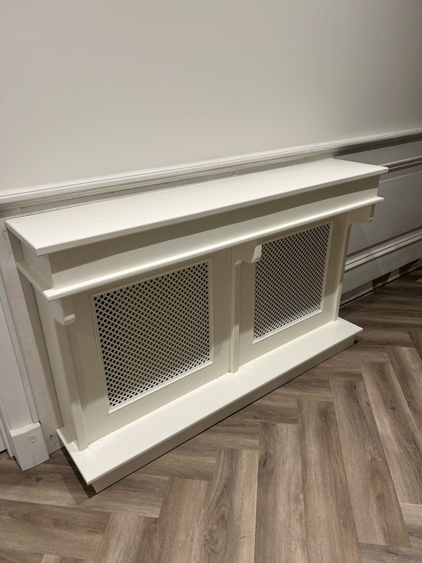 Handmade Bespoke Radiator Cover – Custom Size & White Mesh Design