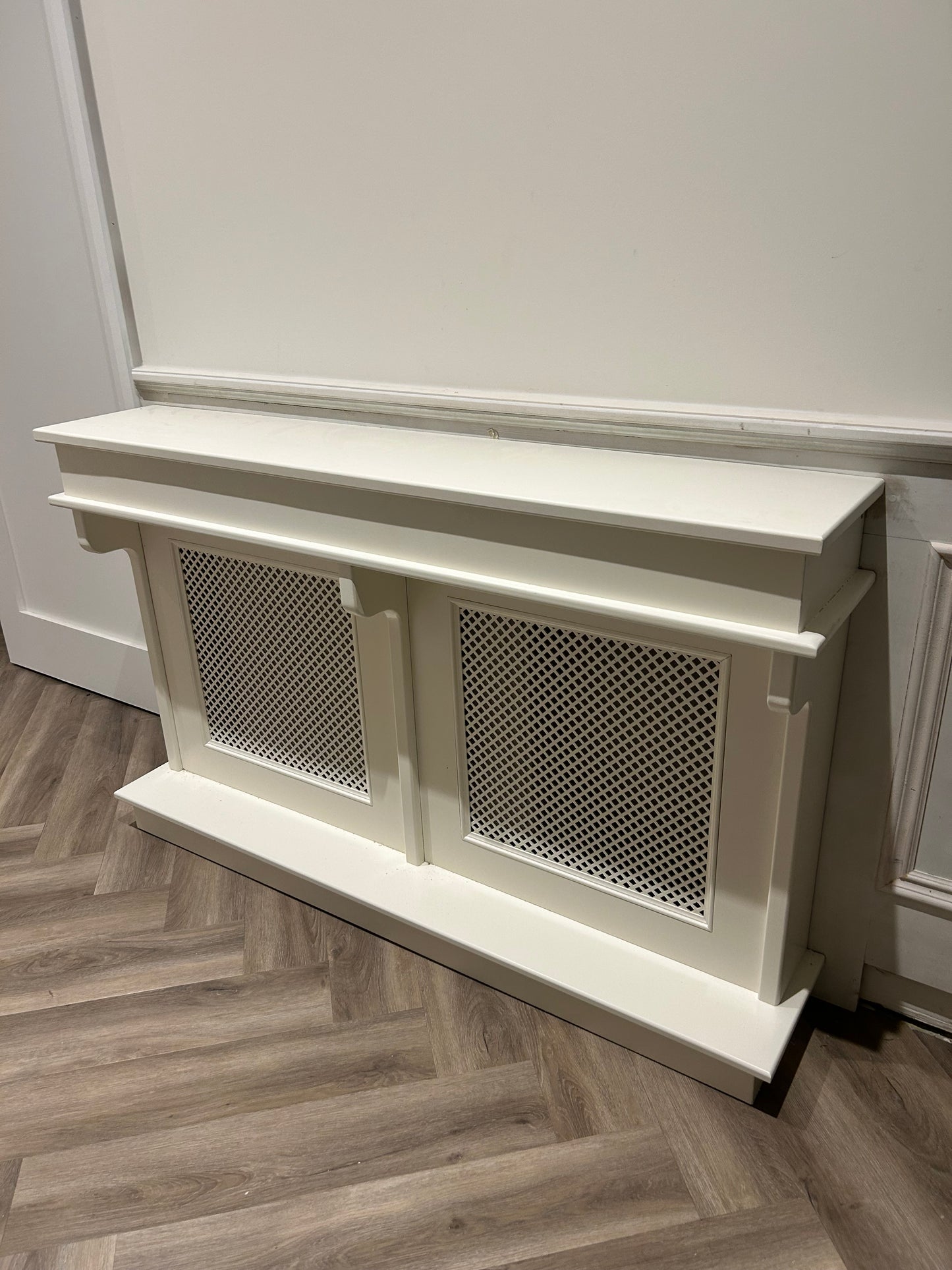 Handmade Bespoke Radiator Cover – Custom Size & White Mesh Design